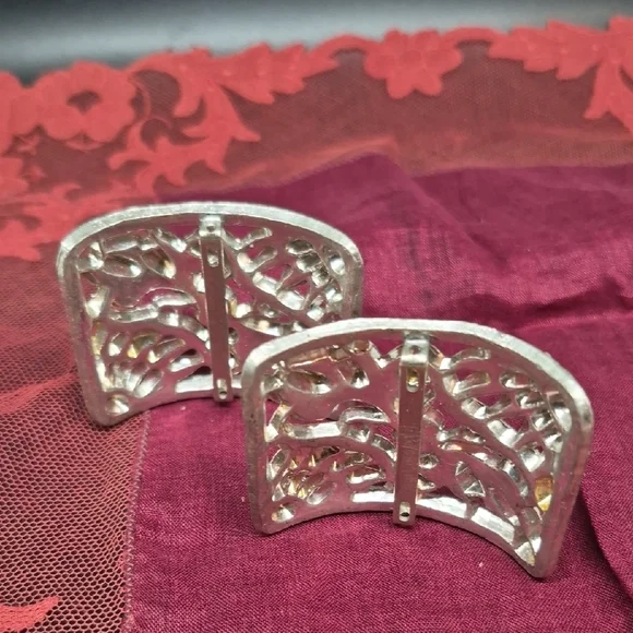 French Elegant Silver-Tone Rhinestone Shoe or Buckle/Clips - Picture 5 of 6
